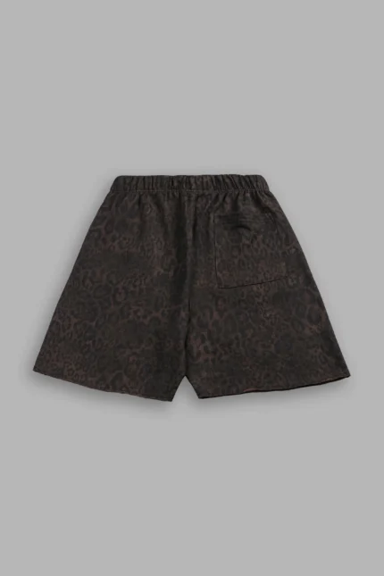 Dual Grunge Oversized Raw Hem Post Lounge Sweat Shorts in Darc Brown Leopard