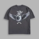 Flight Club Distressed Grunge Mid-Length Raw Hem Tee in Wolf Gray