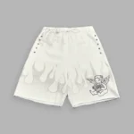 Wolves Club Cherub Inferno Grunge Oversized Raw Hem Post Lounge Sweat Shorts in Cream