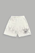 Wolves Club Cherub Inferno Grunge Oversized Raw Hem Post Lounge Sweat Shorts in Cream