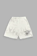 Wolves Club Cherub Inferno Grunge Oversized Raw Hem Post Lounge Sweat Shorts in Cream