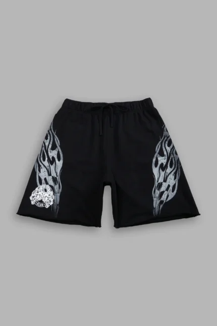 Race Inferno Grunge Oversized Raw Hem Post Lounge Sweat Shorts in Black