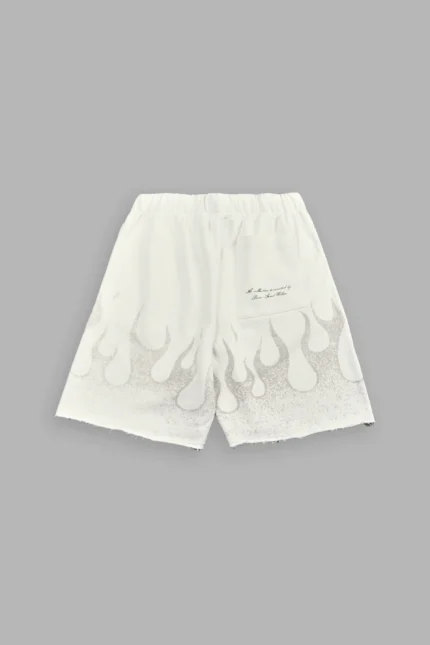 Wolves Club Cherub Inferno Grunge Oversized Raw Hem Post Lounge Sweat Shorts in Cream