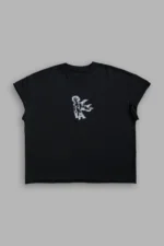 La Cherub Grunge Mid Length Raw Hem Cap Sleeve Tee in Black