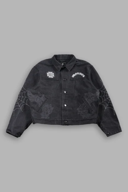 Sashiko Wolves Lunnis Jacket in Black