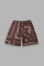 Wolves Pyramid Grunge Oversized Raw Hem Post Lounge Sweat Shorts in Desert Dust Thorn Paisley