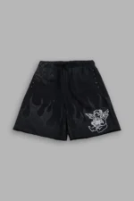 Wolves Club Cherub Inferno Grunge Oversized Raw Hem Post Lounge Sweat Shorts in Black Drift Wash