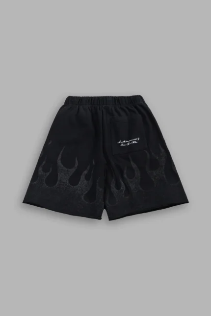 Wolves Club Cherub Inferno Grunge Oversized Raw Hem Post Lounge Sweat Shorts in Black Drift Wash