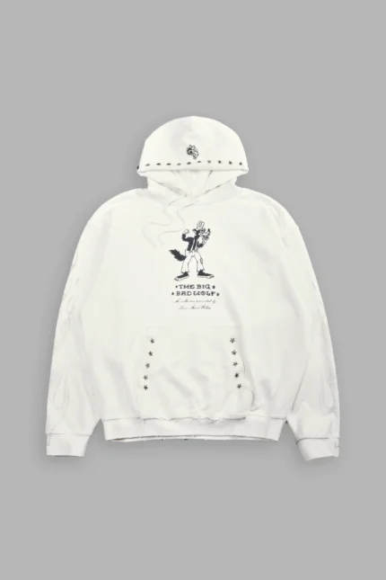 Big Bad Wolf Applique Grunge Moatis Hoodie in Cream