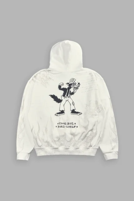 Big Bad Wolf Applique Grunge Moatis Hoodie in Cream