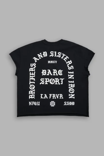 La Cherub Grunge Mid Length Raw Hem Cap Sleeve Tee in Black