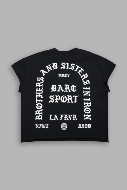 La Cherub Grunge Mid Length Raw Hem Cap Sleeve Tee in Black