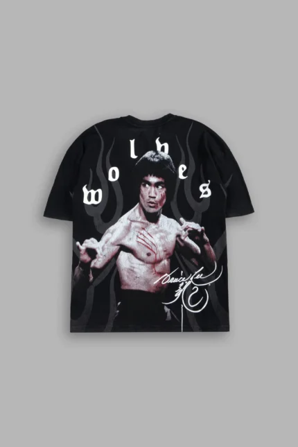Bruce Lee Flame Premium Oversized Tee in Black