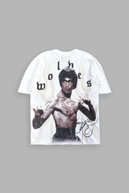 Bruce Lee Flame Premium Oversized Tee in White