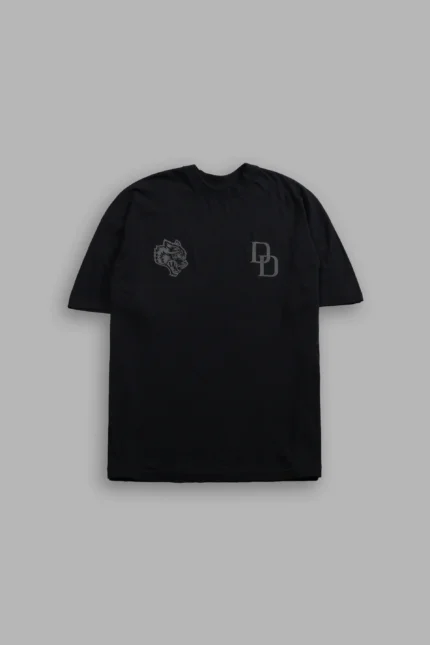 Devil In The Flames Side-By-Side Series Premium Oversized Tee in Black