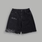 Sashiko Webs Ash Denim Jean Short in Black