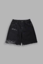 Sashiko Webs Ash Denim Jean Short in Black