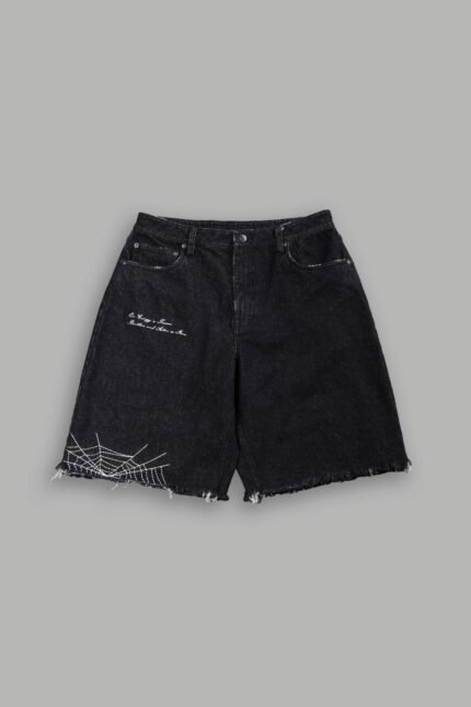 Sashiko Webs Ash Denim Jean Short in Black