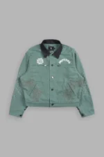 Sashiko Wolves Lunnis Jacket in Owen Green