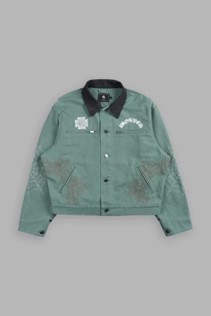 Sashiko Wolves Lunnis Jacket in Owen Green