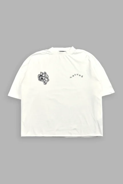Big Bad Wolf Pyramd Distressed Grunge Box Cut Tee V2 in Cream