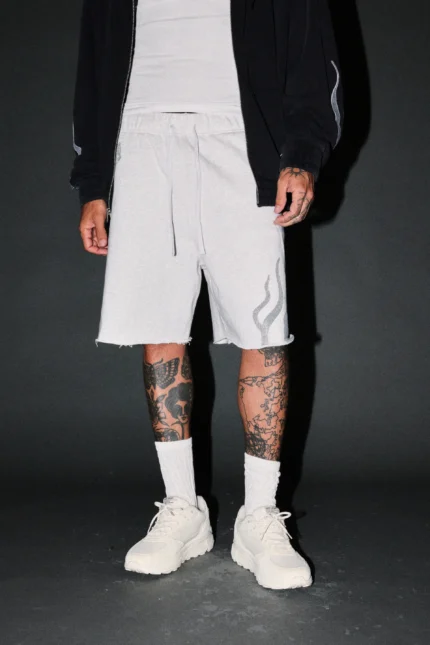 Fight Or Flight Grunge Oversized Raw Hem Post Lounge Sweat Shorts in Super Light Athletic Gray