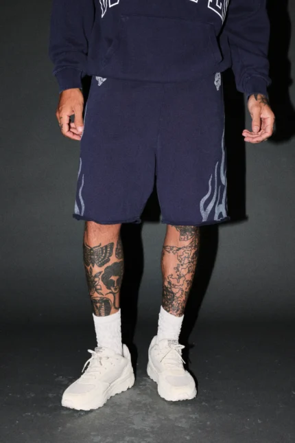 Fight Or Flight Grunge Oversized Raw Hem Post Lounge Sweat Shorts in Navy