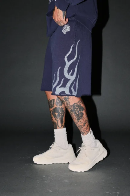 Fight Or Flight Grunge Oversized Raw Hem Post Lounge Sweat Shorts in Navy