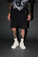 Fight Or Flight Grunge Oversized Raw Hem Post Lounge Sweat Shorts in Black