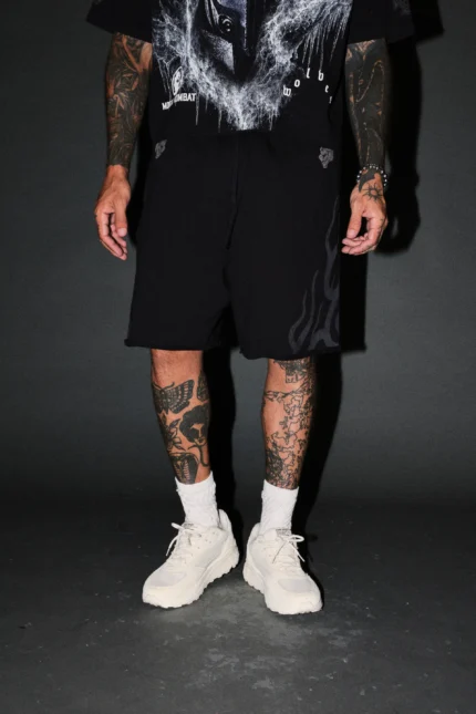 Fight Or Flight Grunge Oversized Raw Hem Post Lounge Sweat Shorts in Black