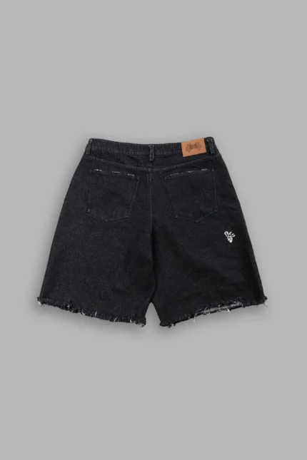 Sashiko Webs Ash Denim Jean Short in Black