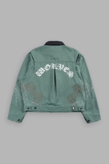 Sashiko Wolves Lunnis Jacket in Owen Green