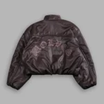 Dual Wolf Chopper Sofia Faux Leather Bomber Jacket in Darc Garnet