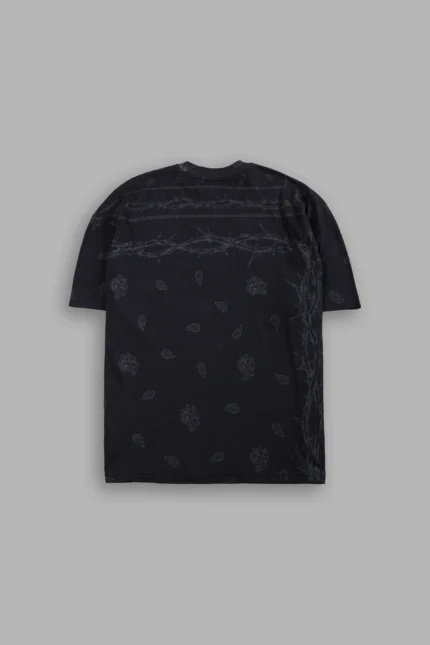 Studded Wolves Pyramid Premium Oversized Tee in Black Thorn Paisley