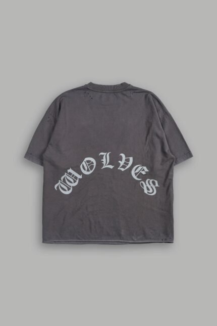 Dark Order Distressed Grunge Mid Length Raw Hem Tee V2 in Wolf Gray