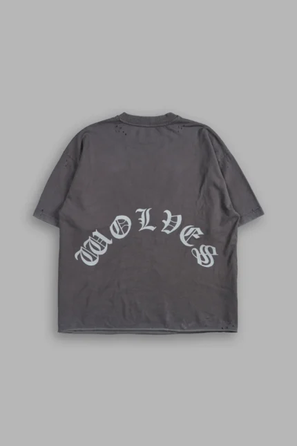 Dark Order Distressed Grunge Mid Length Raw Hem Tee V2 in Wolf Gray
