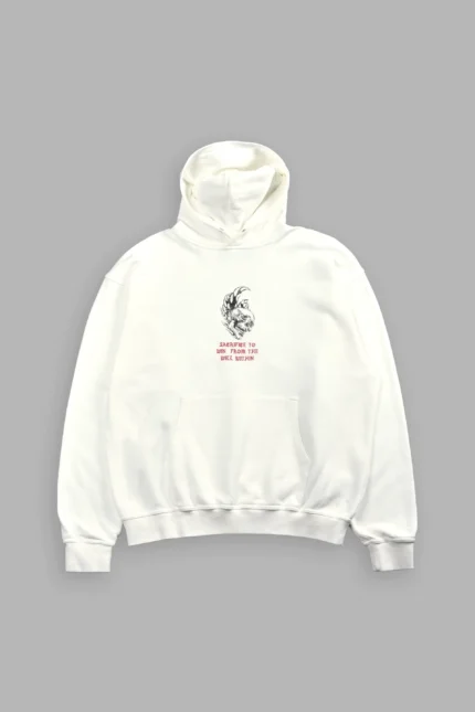 Flame Skull Pierce Hoodie in Cream