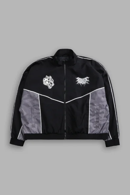 Drip Hesh Quinn Track Jacket in Black/Lush Vintage Woodland Camo