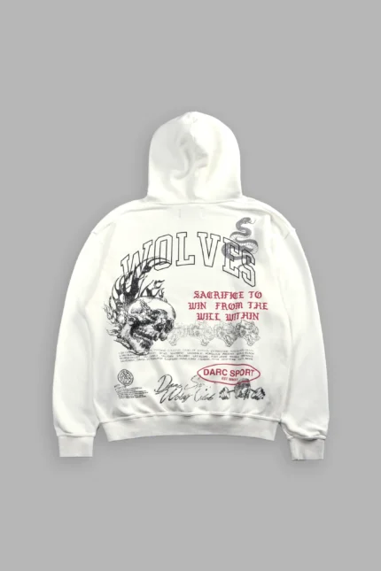 Flame Skull Pierce Hoodie in Cream
