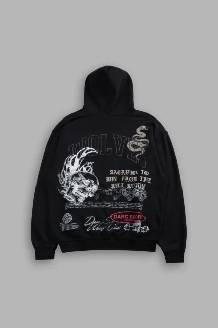 Flame Skull Pierce Hoodie in Black