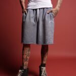 Sashiko Webs Grunge Brock Sweat Short in Norse Blue Sun Fade