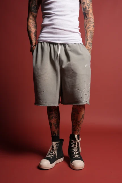 Sashiko Webs Grunge Brock Sweat Short in Owen Green Sun Fade