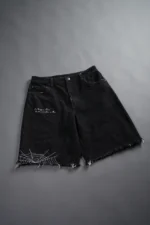 Sashiko Webs Ash Denim Jean Short in Black