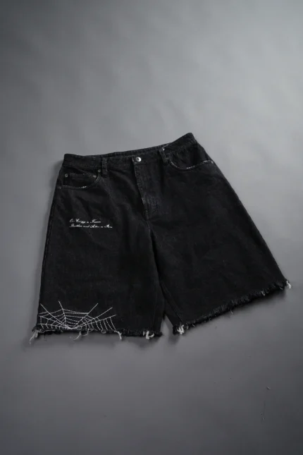 Sashiko Webs Ash Denim Jean Short in Black