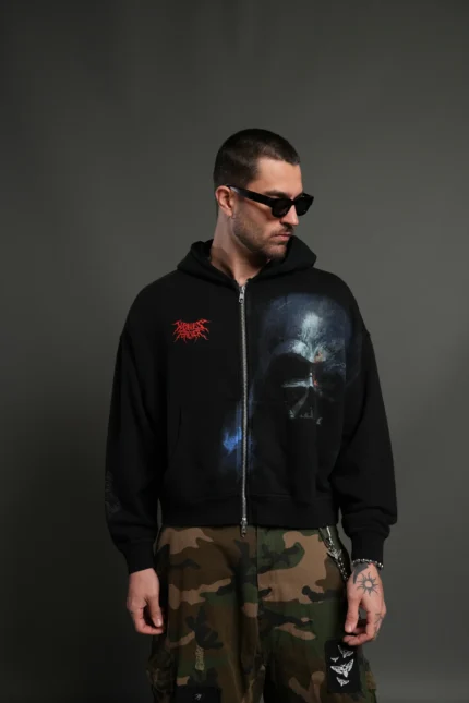 Vader Vex Double Zip Hoodie in Black