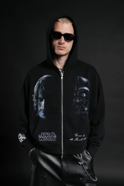 Side Of Power Vex Double Zip Hoodie in Black