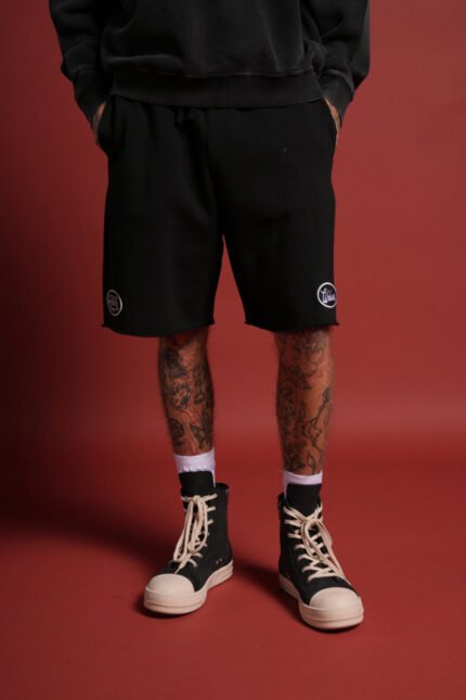 Rebel Heritage Grunge Oversized Raw Hem Post Lounge Sweat Shorts in Black