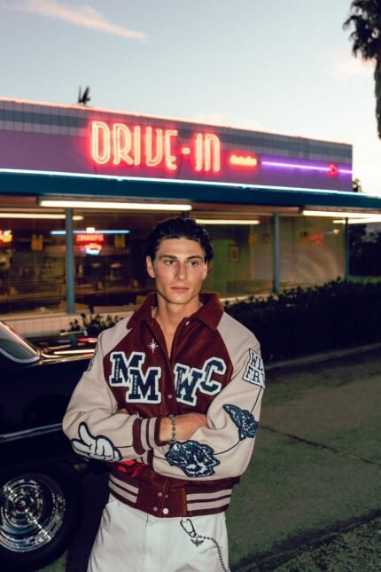 Mickey Mouse Wolves Club Roxy Box Cut Rudy Letterman Jacket in Oxblood/Clay