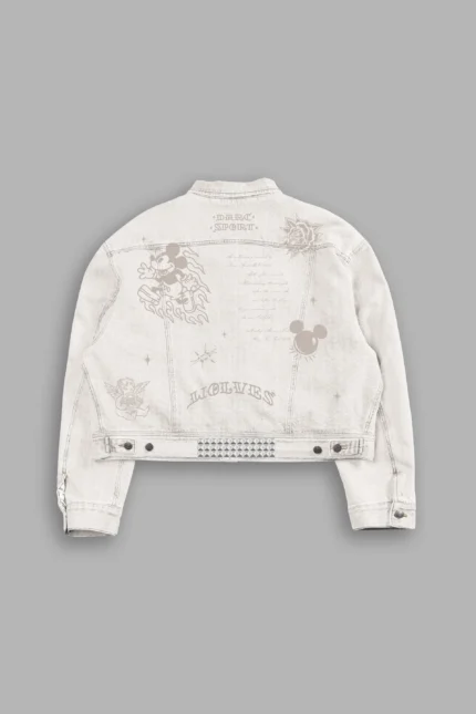 Mickey Flash Cropped American Denim Jacket in Bone
