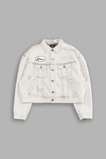 Mickey Flash Cropped American Denim Jacket in Bone